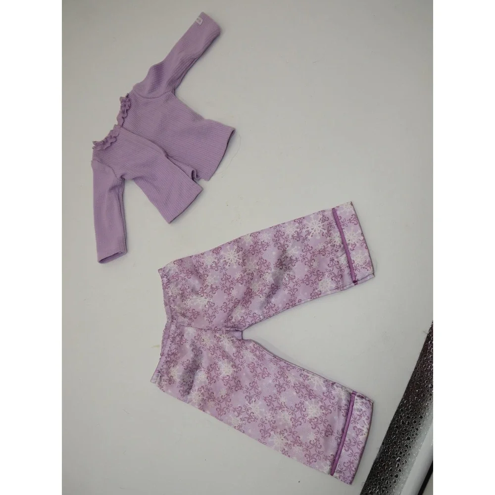 American Girl Purple Snowflake Pajamas Set Ribbed Top Satin Pants 18 Inch Doll